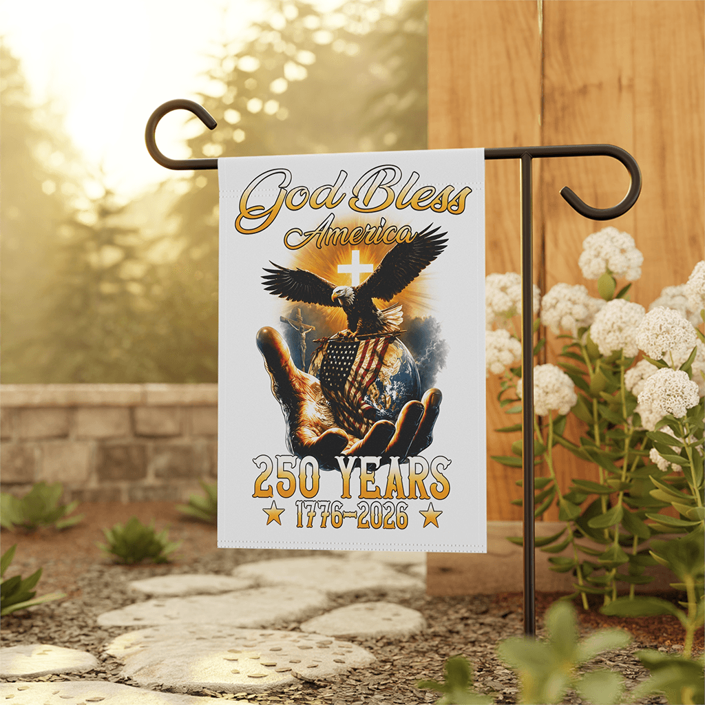 God Bless America 250 Years Garden Flag - 1776 2026 Christian 4th of July Gift for Him & Her House Decorations thumbnail - back view
