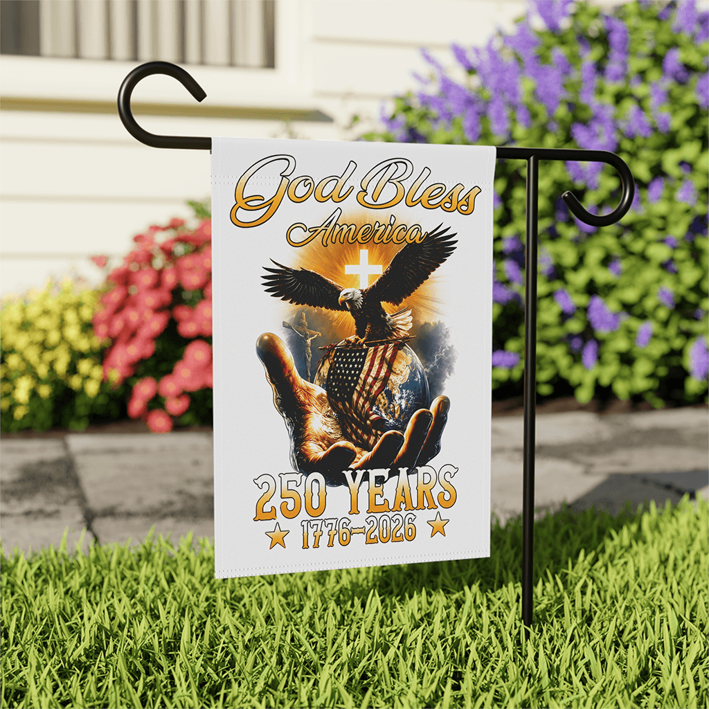 God Bless America 250 Years Garden Flag - 1776 2026 Christian 4th of July Gift for Him & Her House Decorations thumbnail - front view