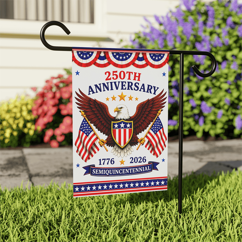 250th Anniversary USA Eagle Garden Flag | Fourth of July Decor Patriotic USA Banner | Independence Gift for Decorations thumbnail - back view