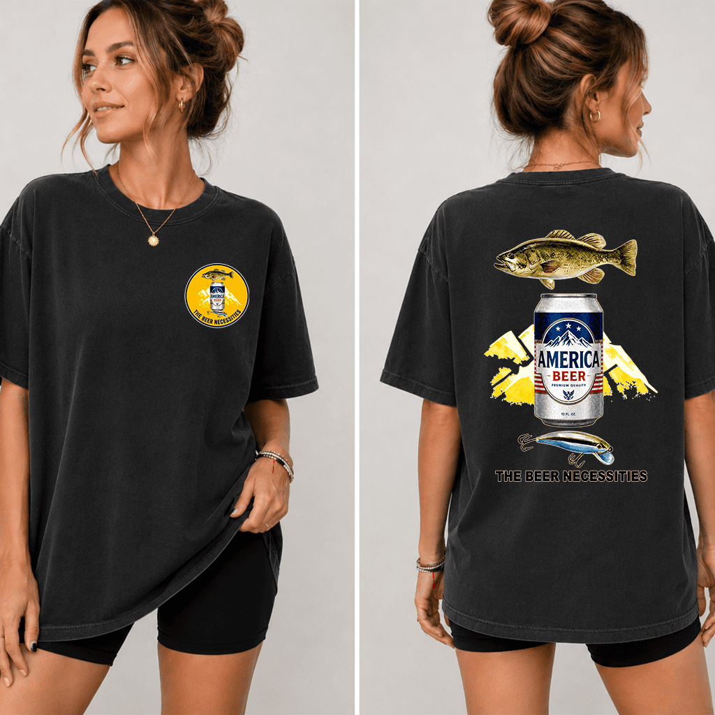 Comfort Colors American Beer Fishing The Beer Necessities Shirt - Funny 4th of July America Beer Gift for men women, Beer Lovers thumbnail - back view