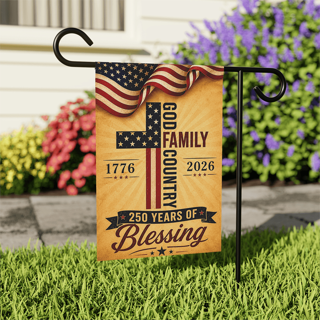 American Faith Patriotic 250th Anniversary Flag - God Family Country Cross Banner Gift for Independence Day thumbnail - front view