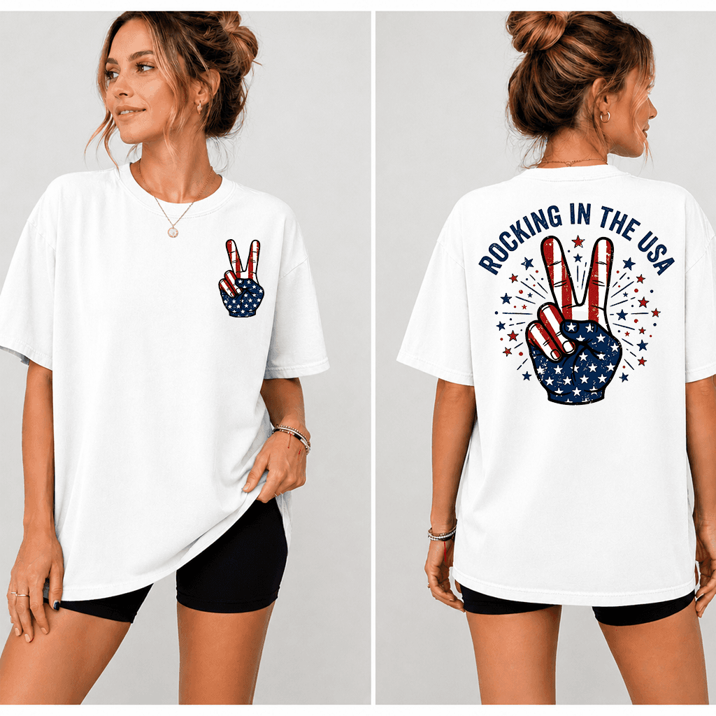 Comfort Colors Rocking in the USA Metal Rock Shirt - Funny 4th of July Patriotic Gift for Rock Lovers thumbnail - back view