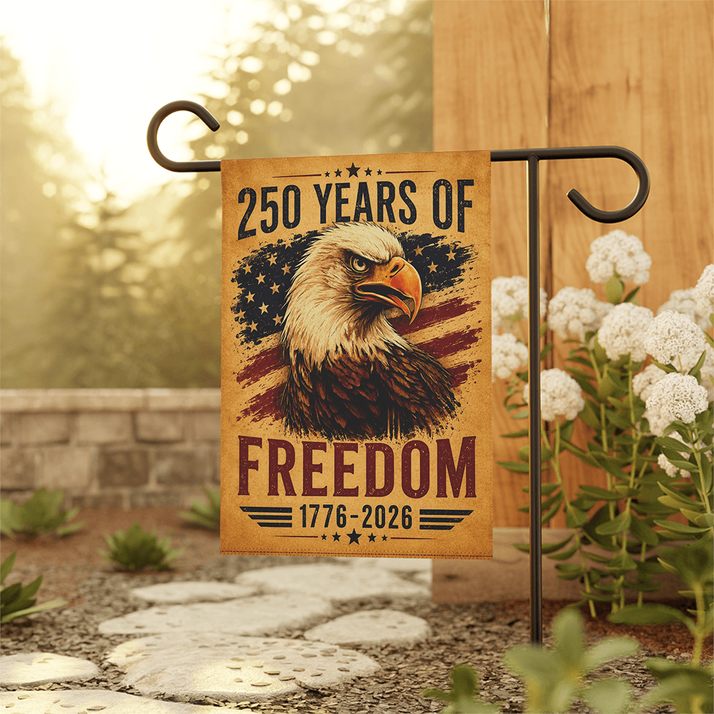 250 Years of Freedom Garden Flag - Patriotic Eagle Yard Banner - Gift for Independence Day thumbnail - back view