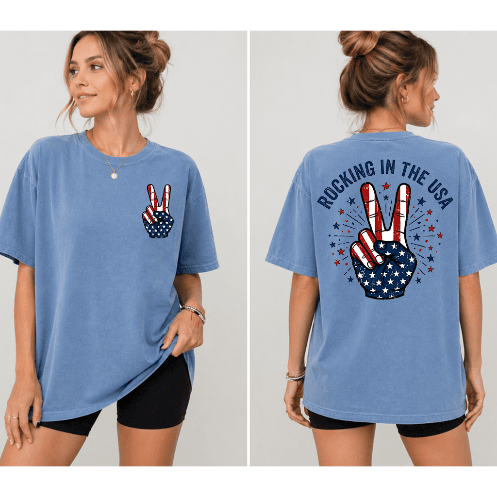Comfort Colors Rocking in the USA Metal Rock Shirt - Funny 4th of July Patriotic Gift for Rock Lovers thumbnail - detail view
