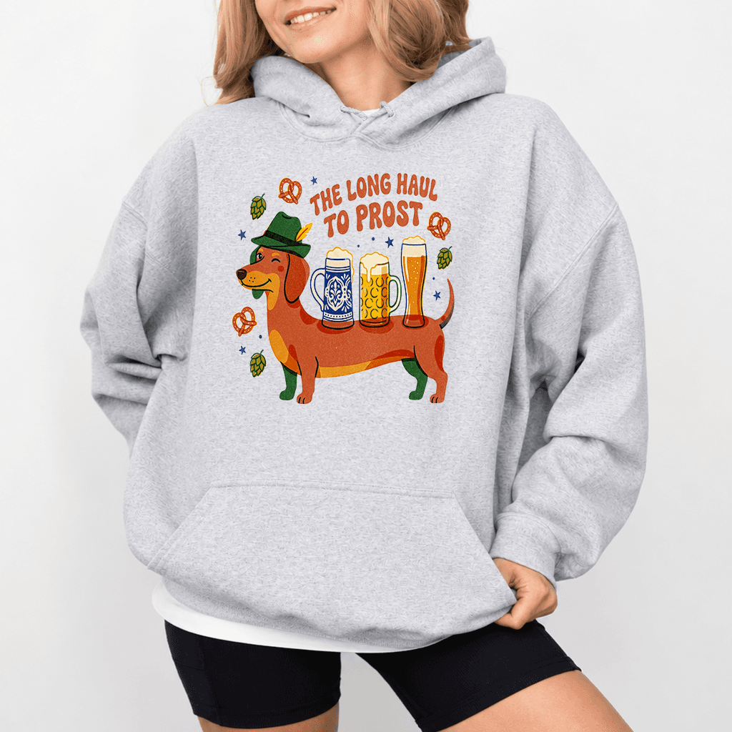 The Long Haul to Prost Dachshund Oktoberfest Hoodie| Funny German Festival Gift for Beer Lovers thumbnail - back view