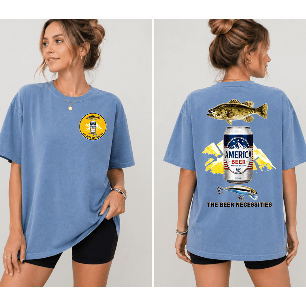 Comfort Colors American Beer Fishing The Beer Necessities Shirt - Funny 4th of July America Beer Gift for men women, Beer Lovers thumbnail - detail view