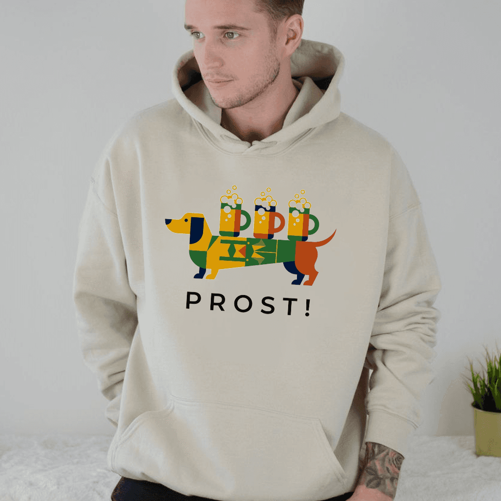 Prost Dachshund Oktoberfest Hoodie| Funny German Oktoberfest Gift for Beer Lovers thumbnail - detail view