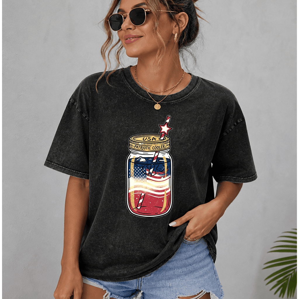 USA Patriotic Cooler Juice - 4th of July USA Flag Drinking Wash Tee - Ideal Independence Day Gift for men and women thumbnail - back view