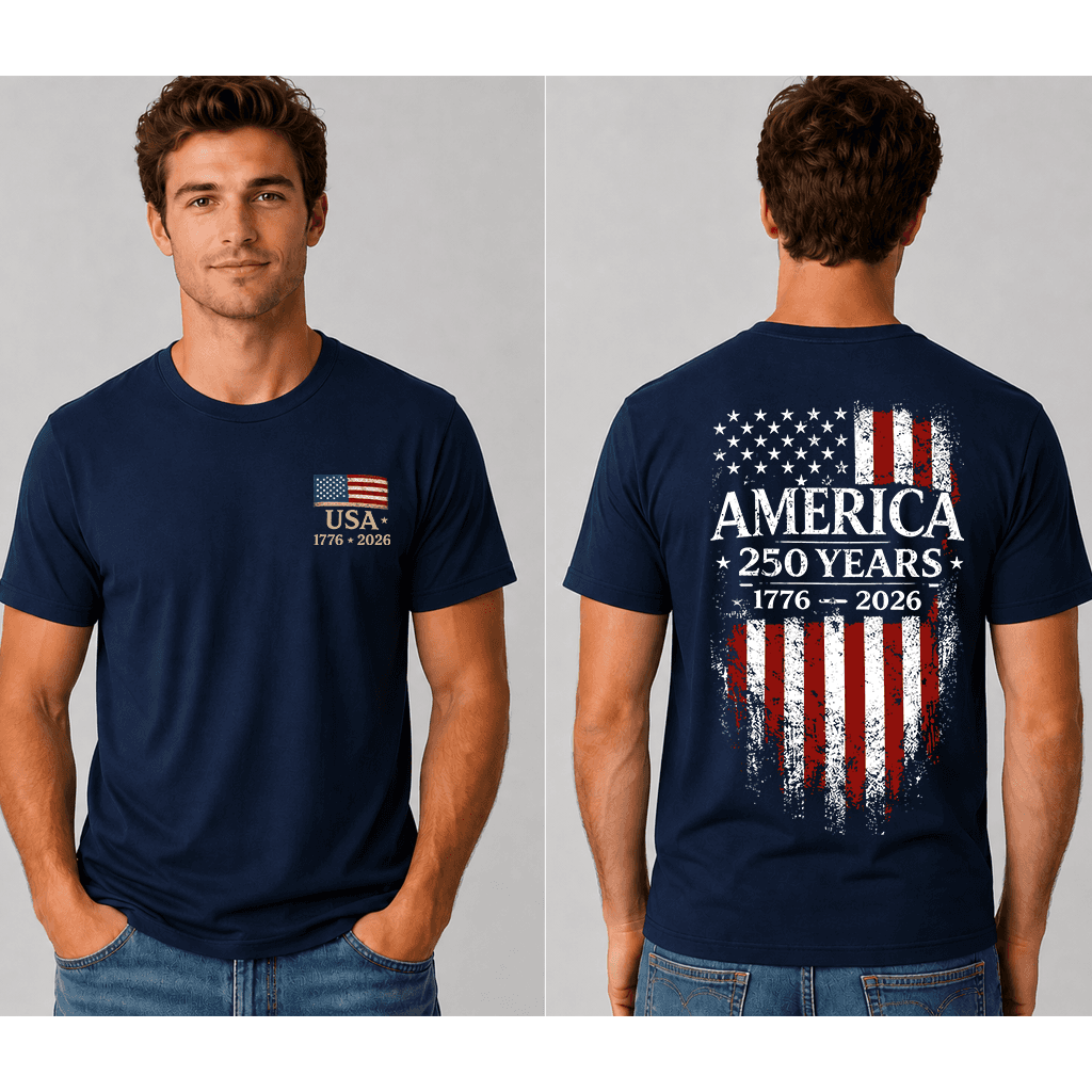 America 250 Years T-Shirt - 1776–2026 USA Flag Semiquincentennial Gift for 4th of July thumbnail - detail view