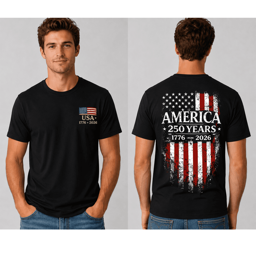 America 250 Years T-Shirt - 1776–2026 USA Flag Semiquincentennial Gift for 4th of July thumbnail - back view
