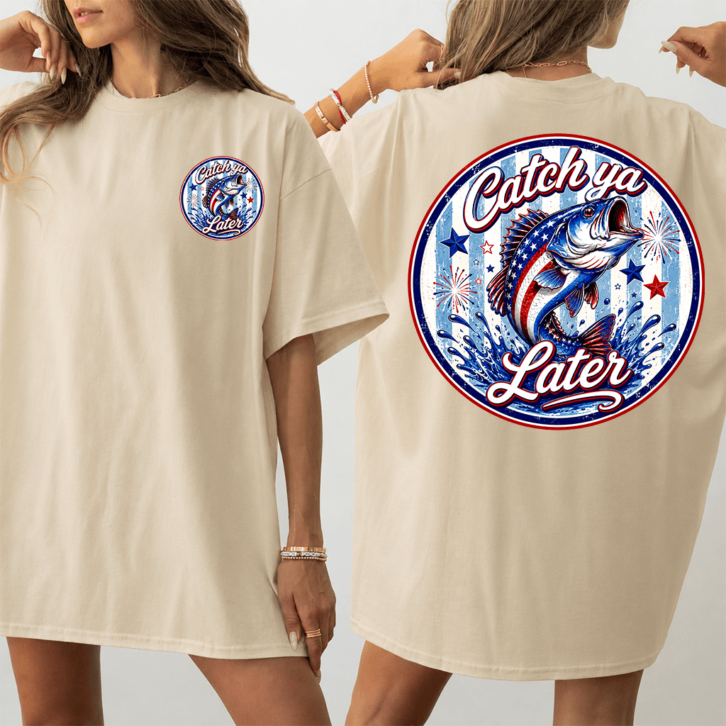 Catch Ya Later USA 4th of July Bass Fishing T-Shirt - Patriotic Fishing Gift for Him & Her thumbnail - back view