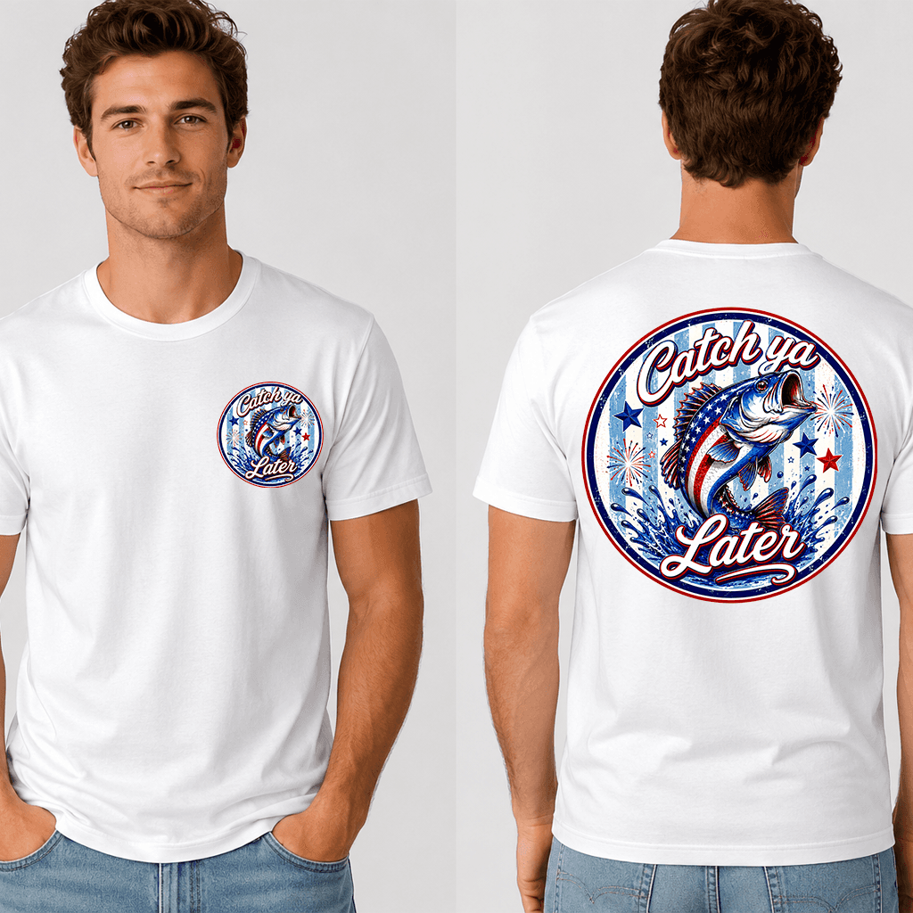 Catch Ya Later USA 4th of July Bass Fishing T-Shirt - Patriotic Fishing Gift for Him & Her thumbnail - detail view