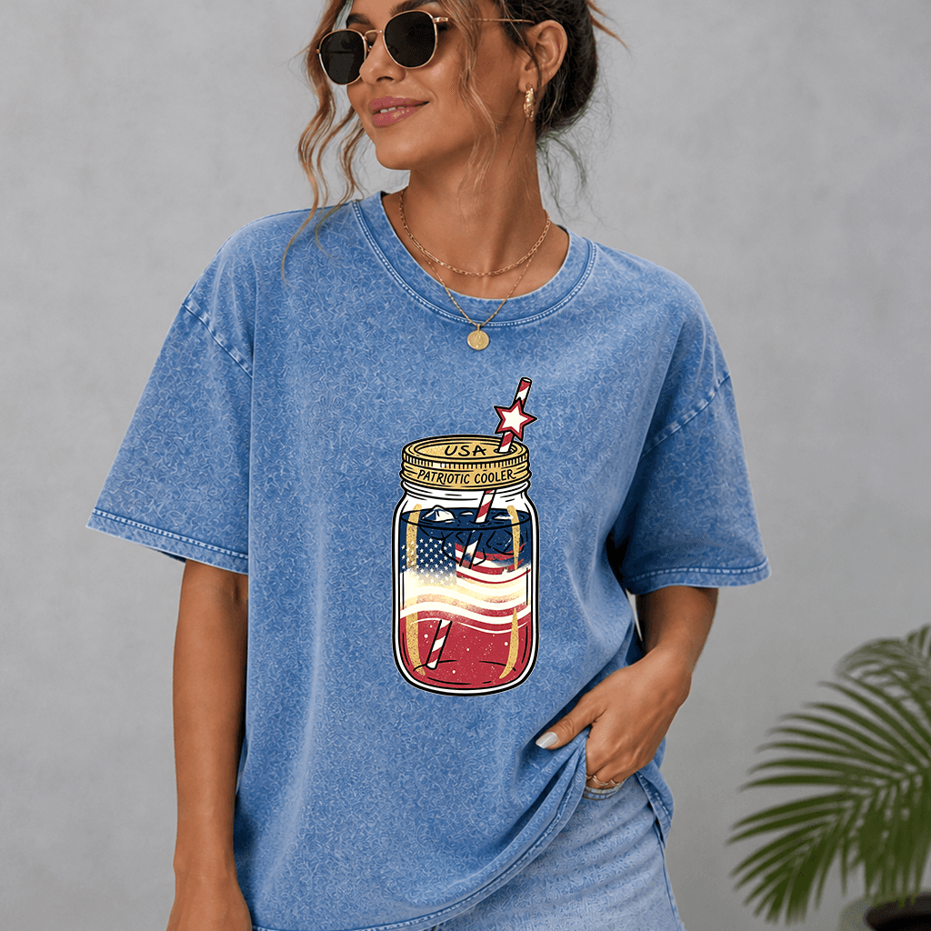 USA Patriotic Cooler Juice - 4th of July USA Flag Drinking Wash Tee - Ideal Independence Day Gift for men and women thumbnail - detail view