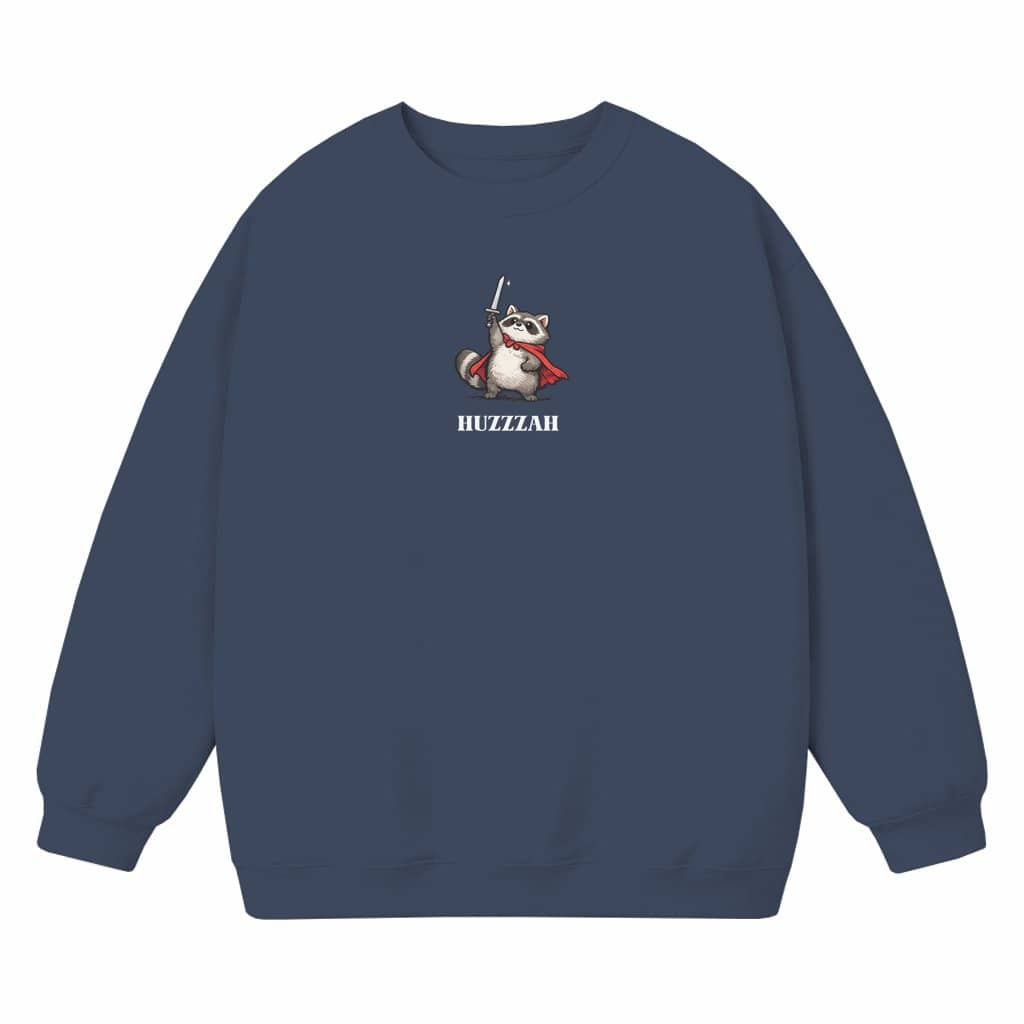 Huzzah Racoon Sweatshirt – Gift for Gamers Funny Medieval Fantasy