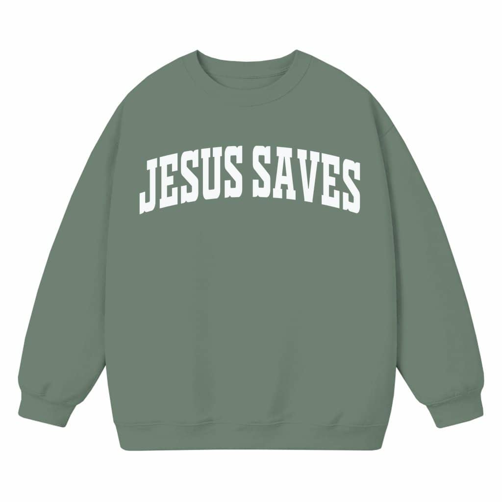Jesus Saves Crewneck Sweatshirt – Christian Faith Religious Gift for Men Women