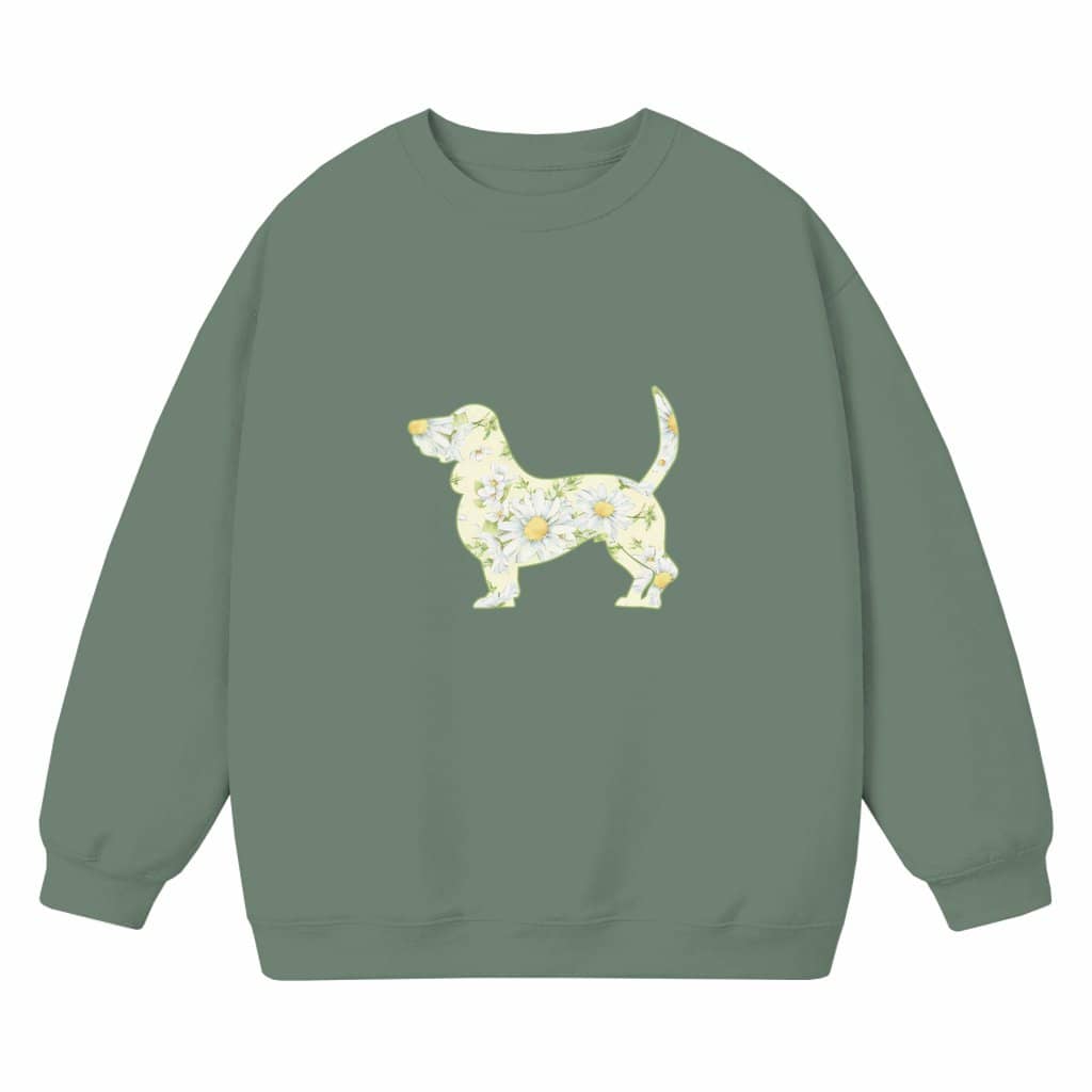 Floral Basset Hound Sweatshirt – Gift for Dog Lover Botanical Daisy Cute