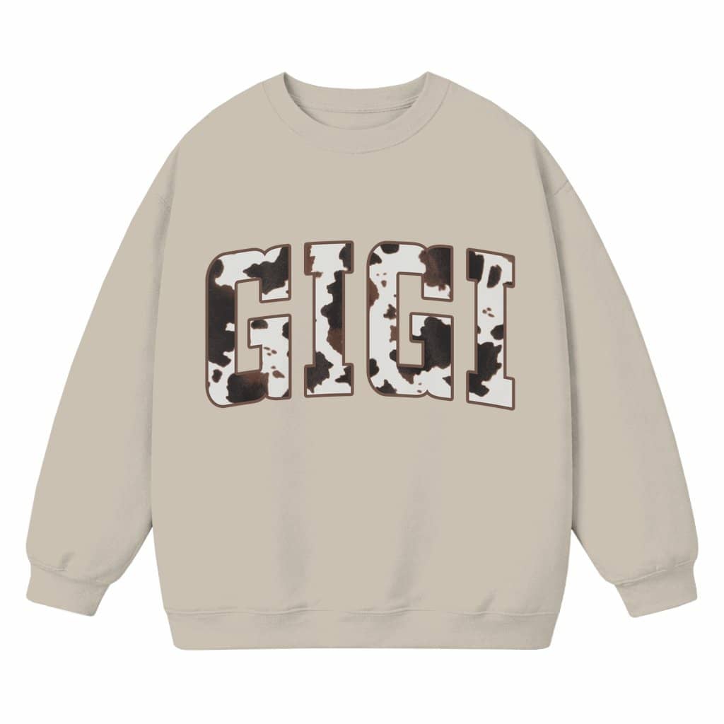 Cow Print Varsity Gigi Sweatshirt – Western Country Gift for Gigi