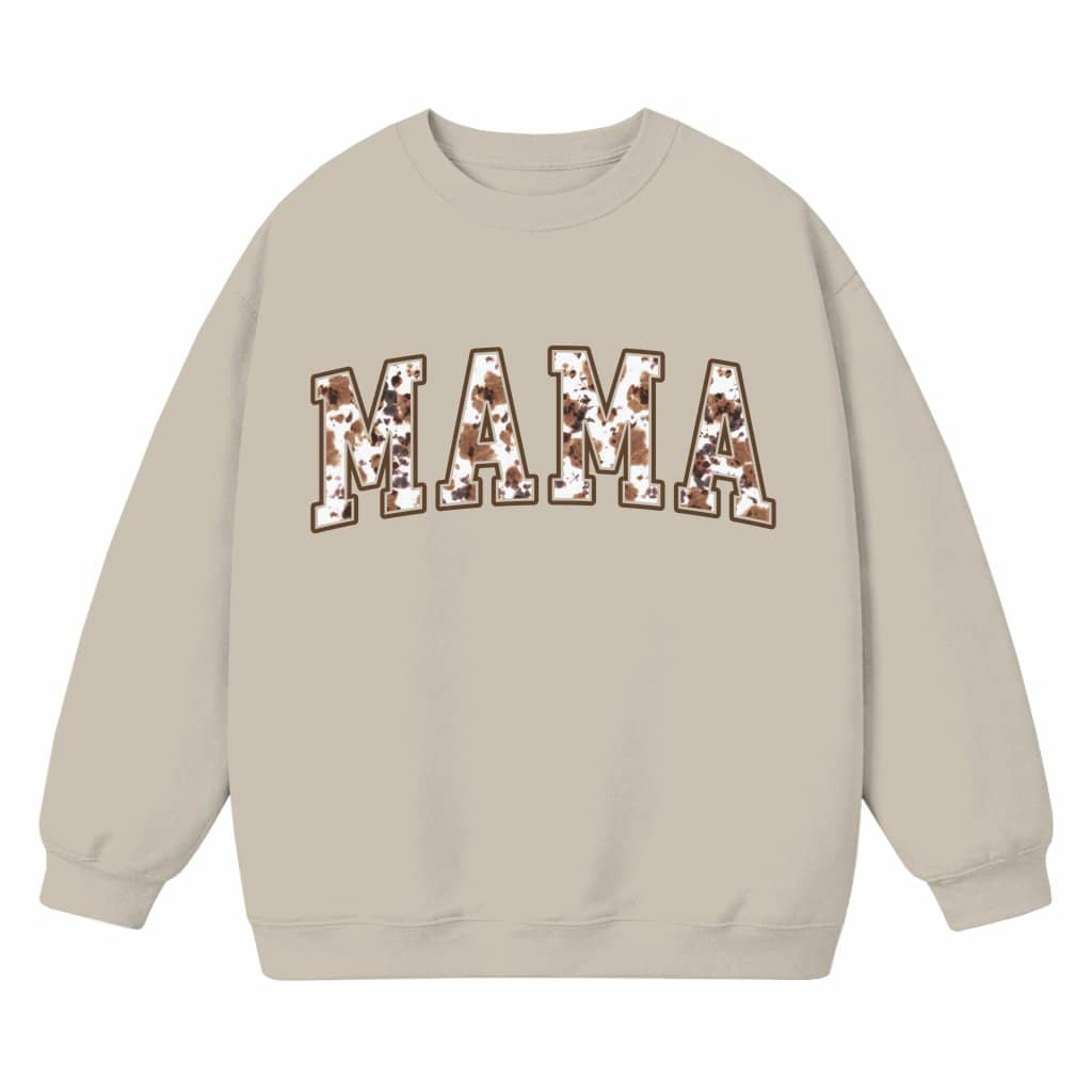 Cow Print Mama Sweatshirt – Gift for Mom Simple Crewneck