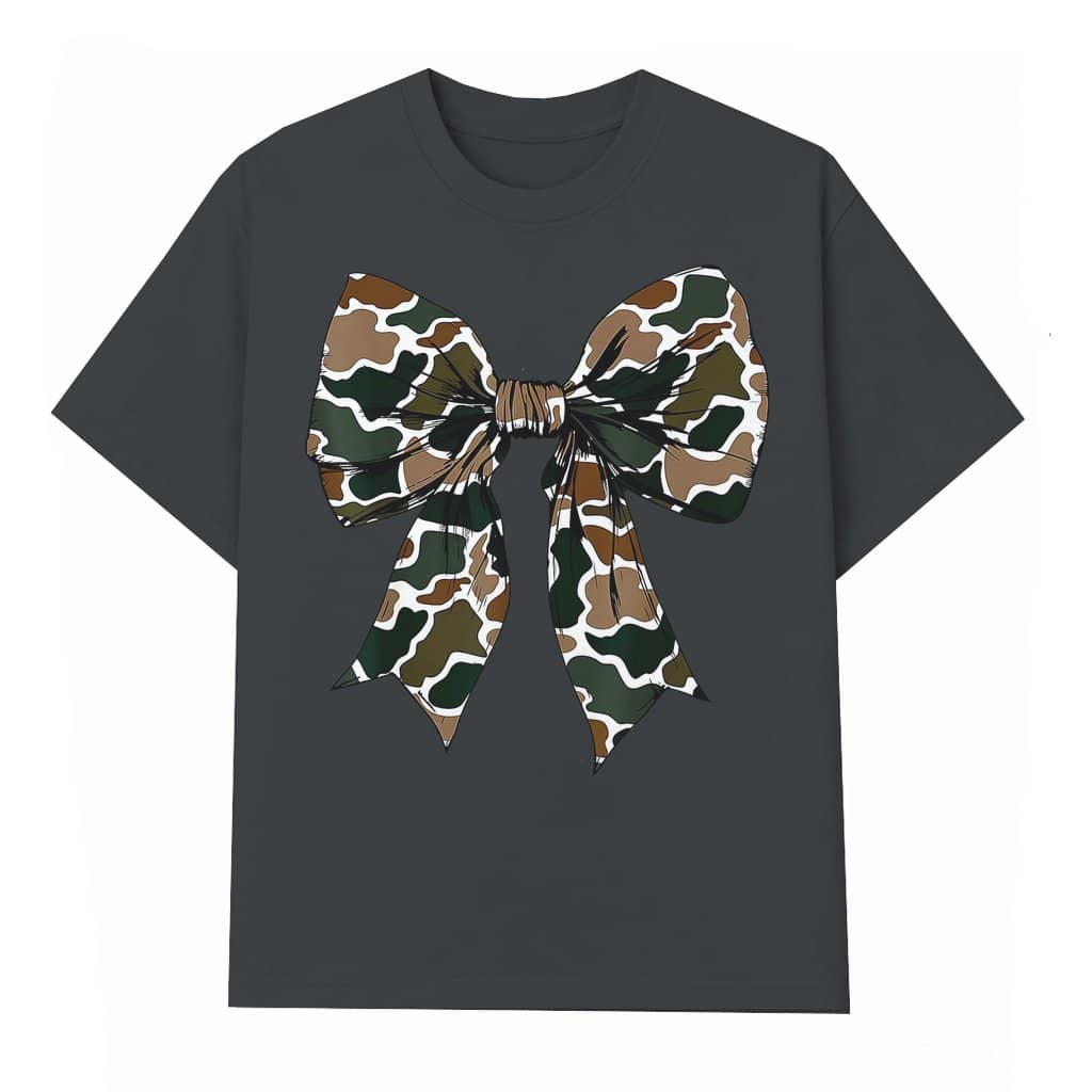Camo Coquette Bow T-shirt – Dove Season Gift for Girls