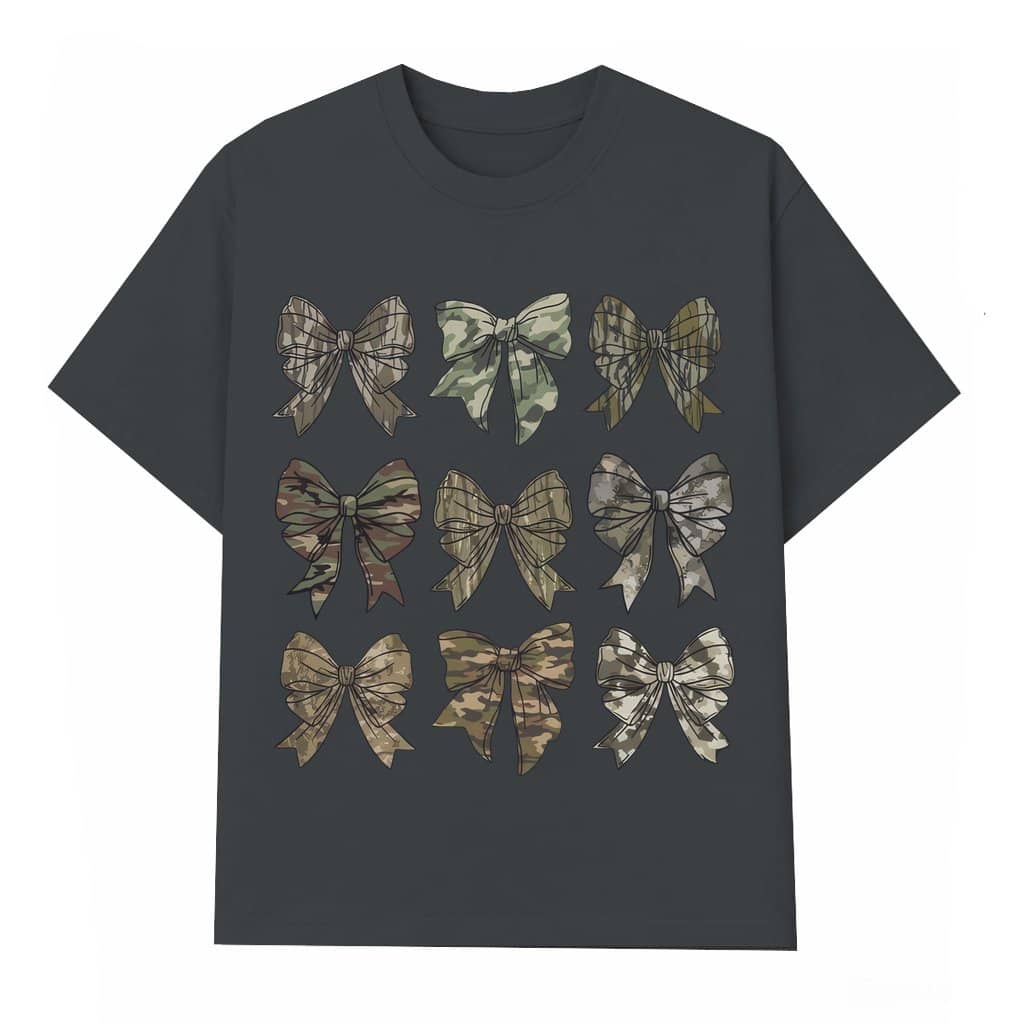 Camo Coquette Bow T-shirt – Gift for Girl Mama Retro