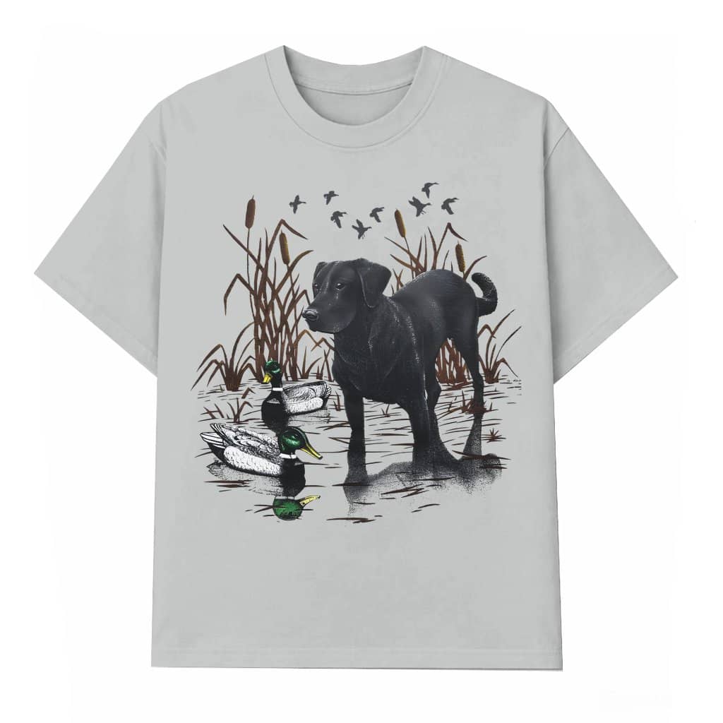 Black Labrador Dog and Duck T-shirt – Gift for Dog Lover Vintage 90s