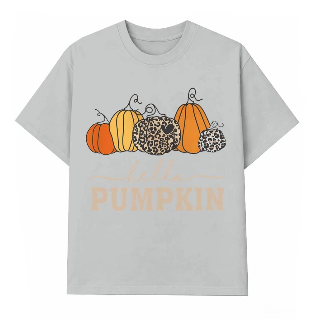 Hello Pumpkin T-shirt – Fall Gift for Women Vintage Leopard Spooky