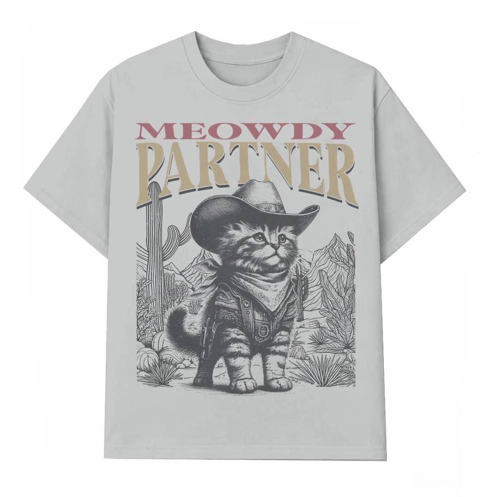 Funny Meowdy Partner Cat Cowboy T-shirt – Gift for Cat Lover Vintage Retro Western