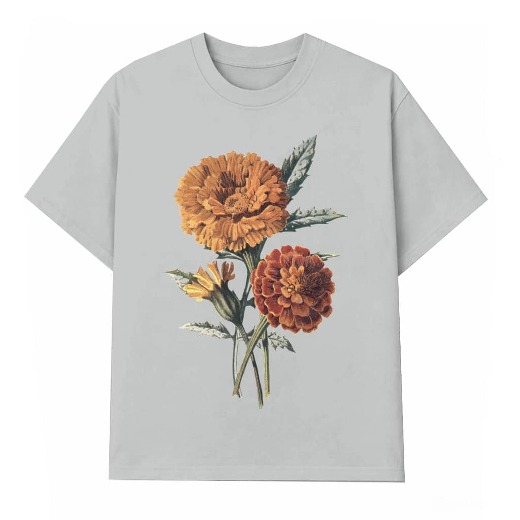 Wildflower Orange Marigolds T-shirt – Gift for Women Vintage Boho Oversized