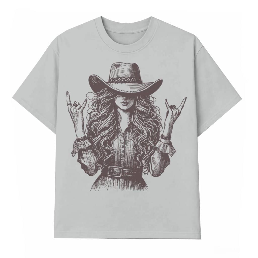 Vintage Western Cowgirl T-shirt – Rock Hand Country Music Gift for Women