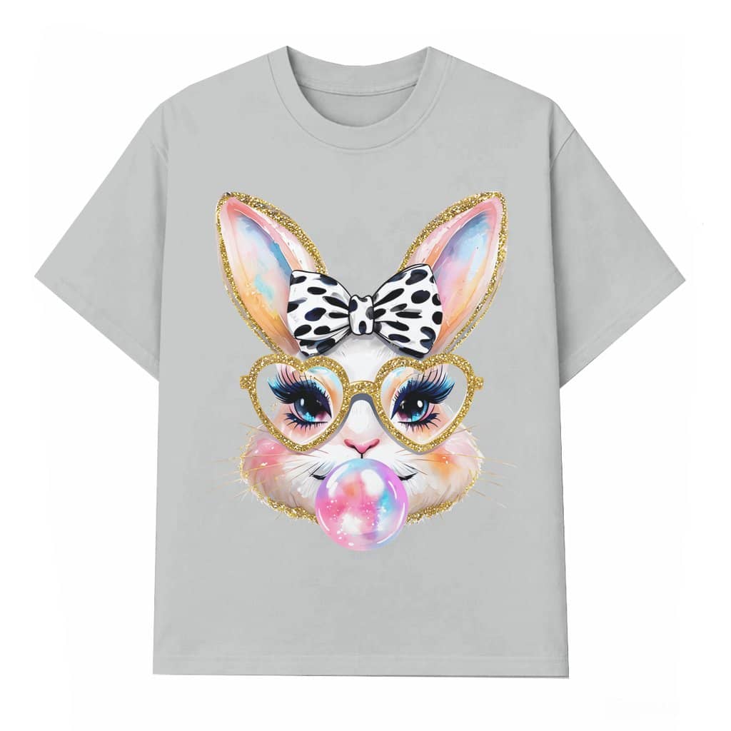 Vintage Cute Bunny in Bow Women's Graphic T-shirt – Easter Day Gift for Mom