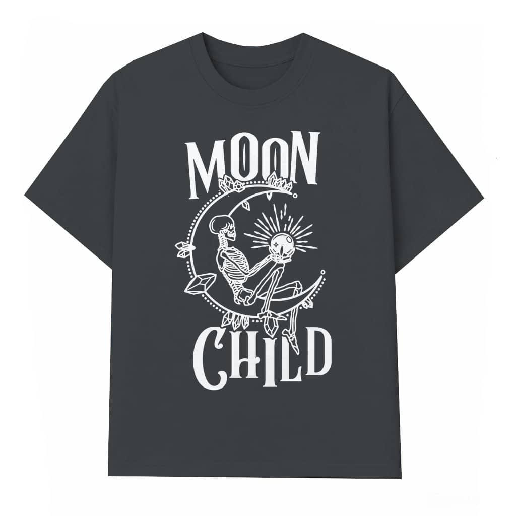 Moon Child Celestial Skeleton T-shirt – Gothic Lunar Witchy Vintage Birthday Gift for Her