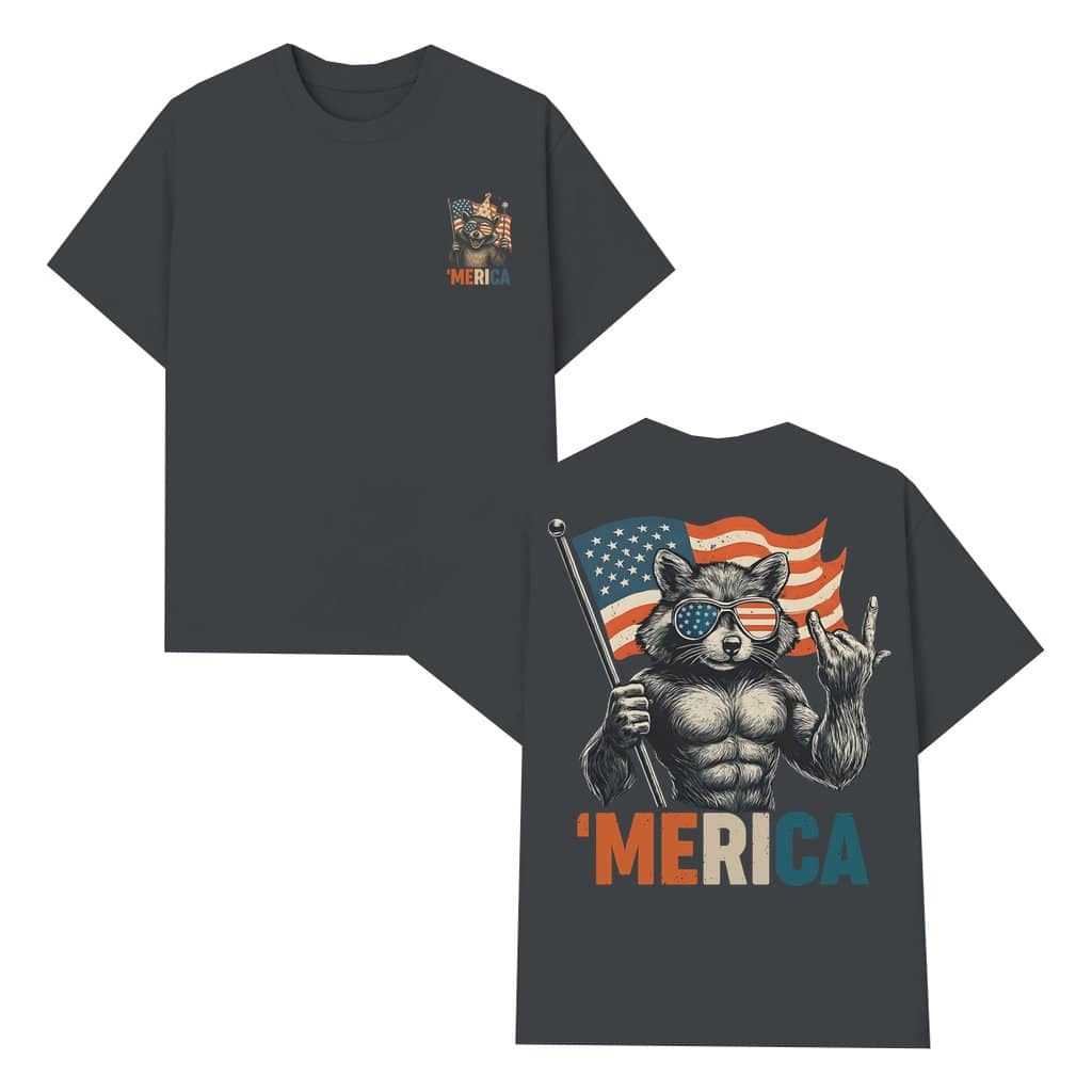 Funny Raccoon American Flag T-shirt – 4th of July Gift for Men
