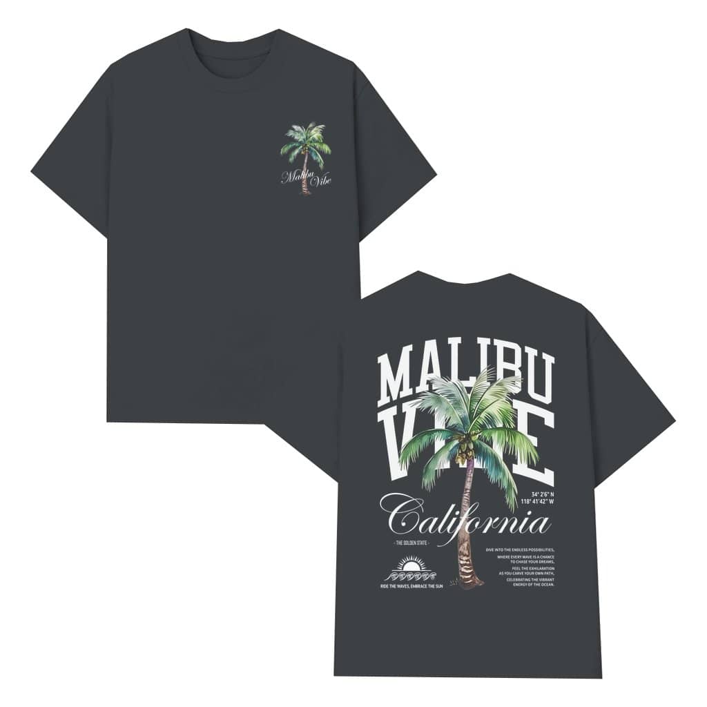 Vintage Surf Style California Malibu T-shirt – Gift for Surfer 2 Sided Print Unisex