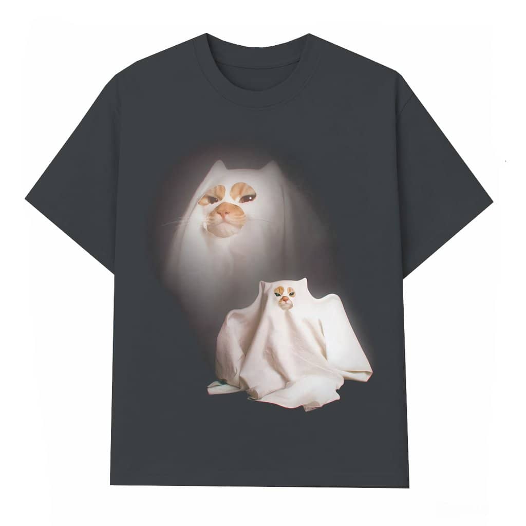 Funny Ghost Kitten T-shirt – Birthday Gift Retro Vintage Meme Streetwear