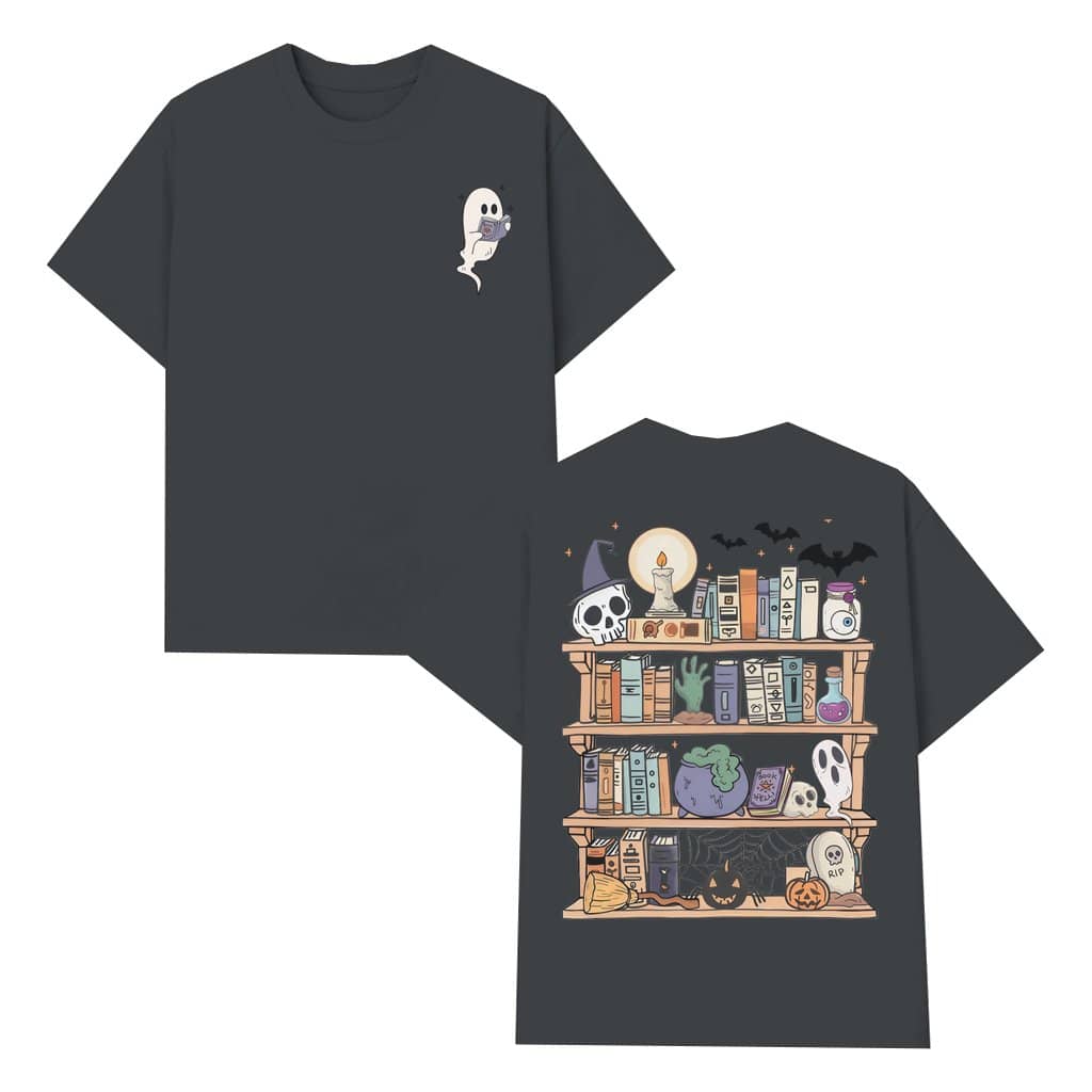 Reading Book Ghost T-shirt Halloween – Gift for Teacher Book Lover Retro