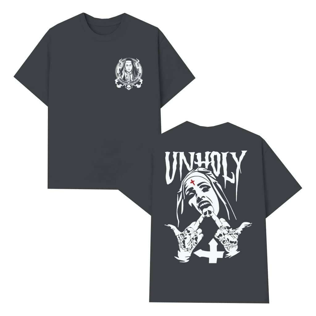 Unholy Nun T-shirt – Gift for Men Dark Gothic Streetwear 2 Sided Print