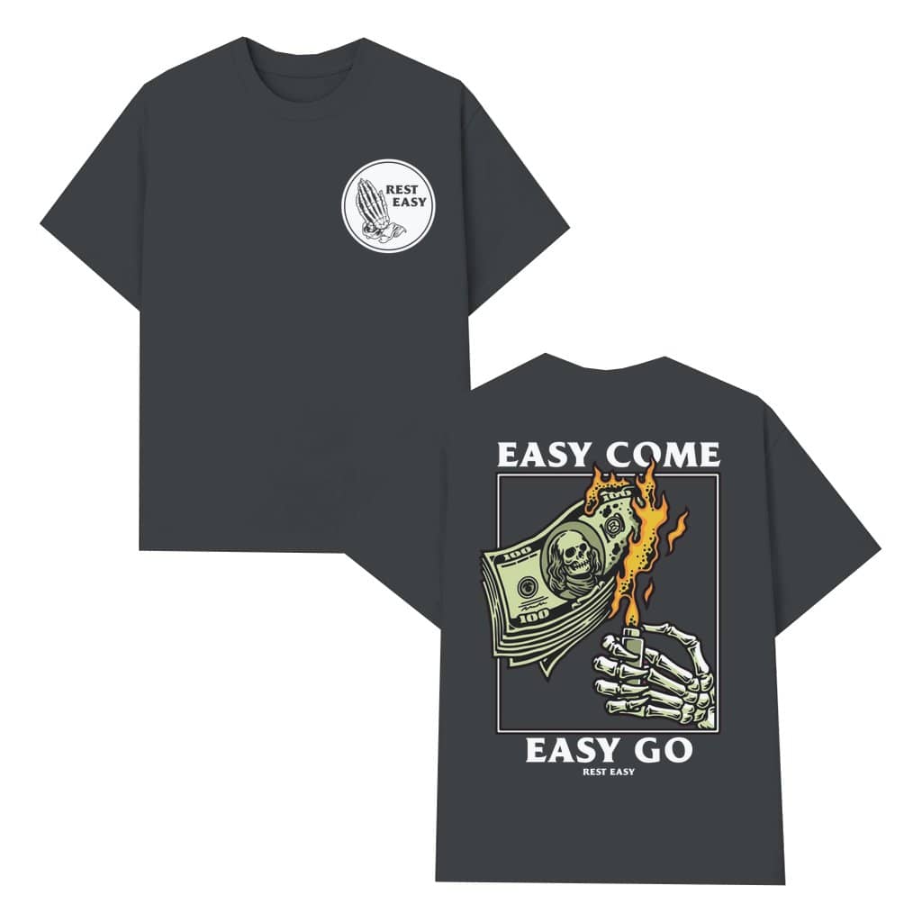 Skeleton Hand Burning Money T-shirt – Gift for Hustlers and Rebels Rest Easy Graphic