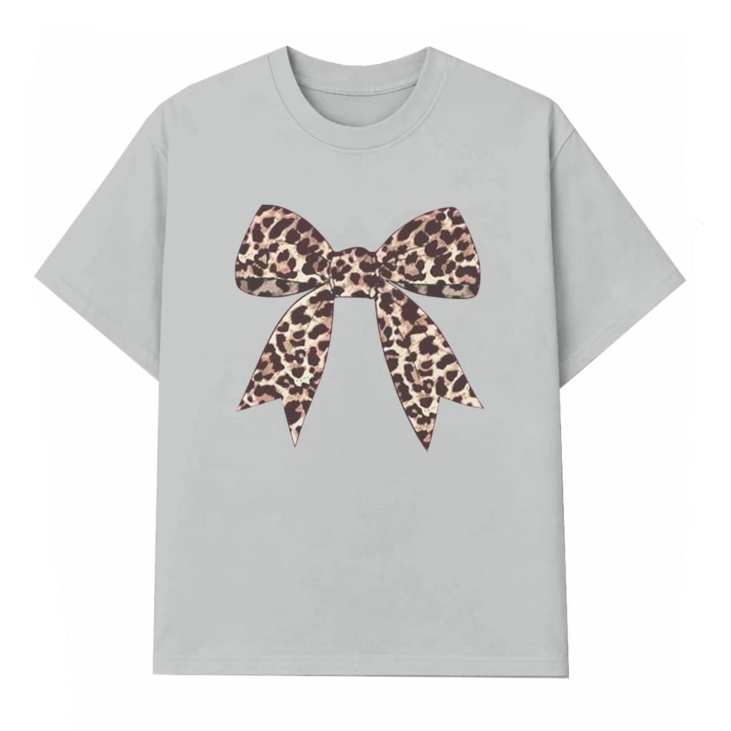 Leopard Coquette Bow T-shirt – Gift for Mom Vintage Retro Soft Girl