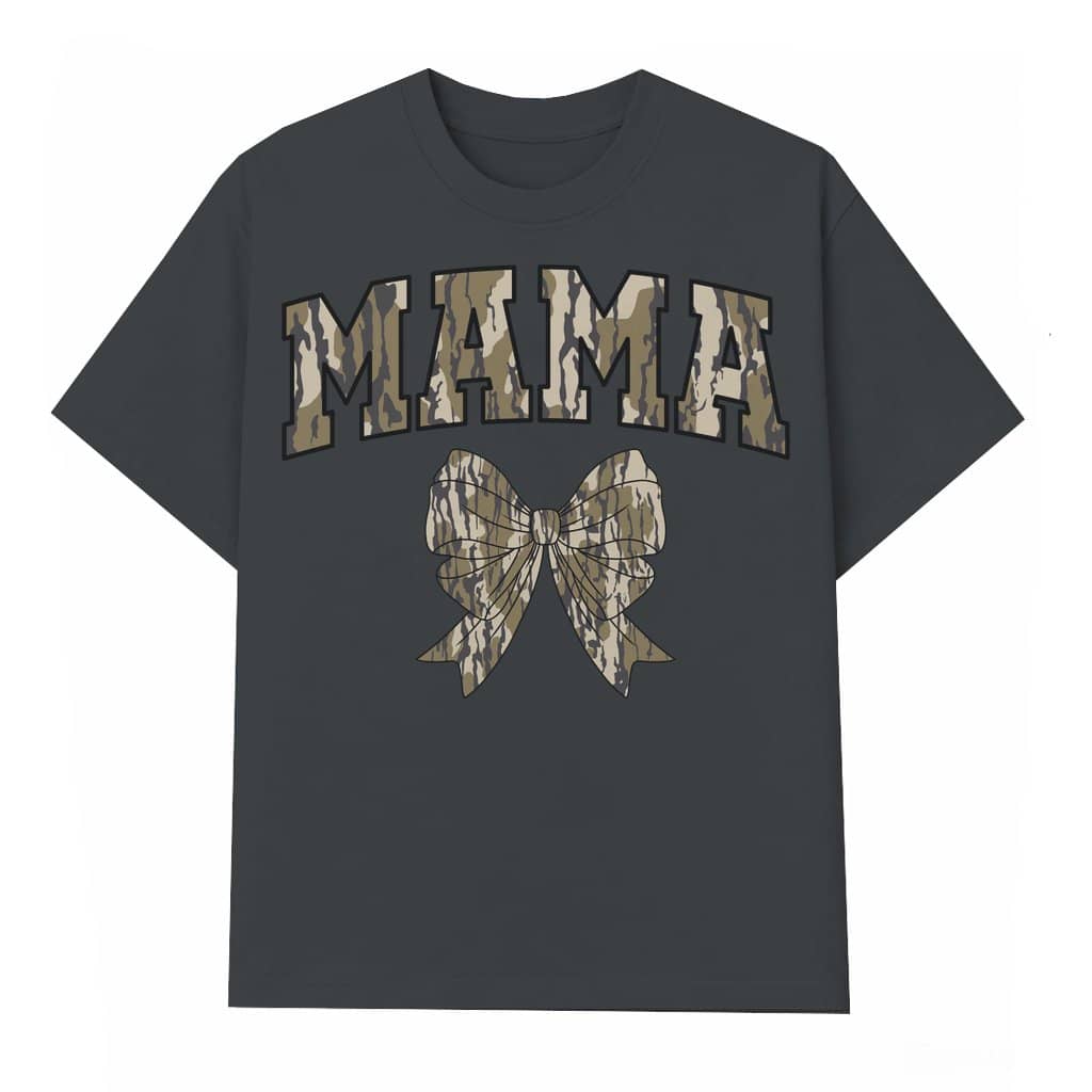 MAMA Camo Coquette Bow T-shirt – Mother's Day Gift for Mom Cute Oldschool