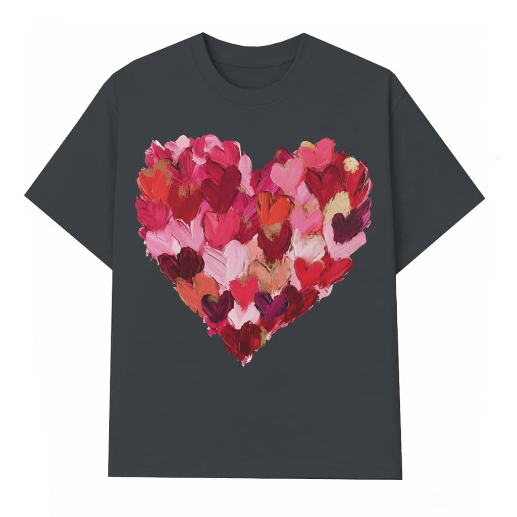 Coquette Pink Red Hearts Brushstroke T-shirt – Valentine's Day Gift for Her