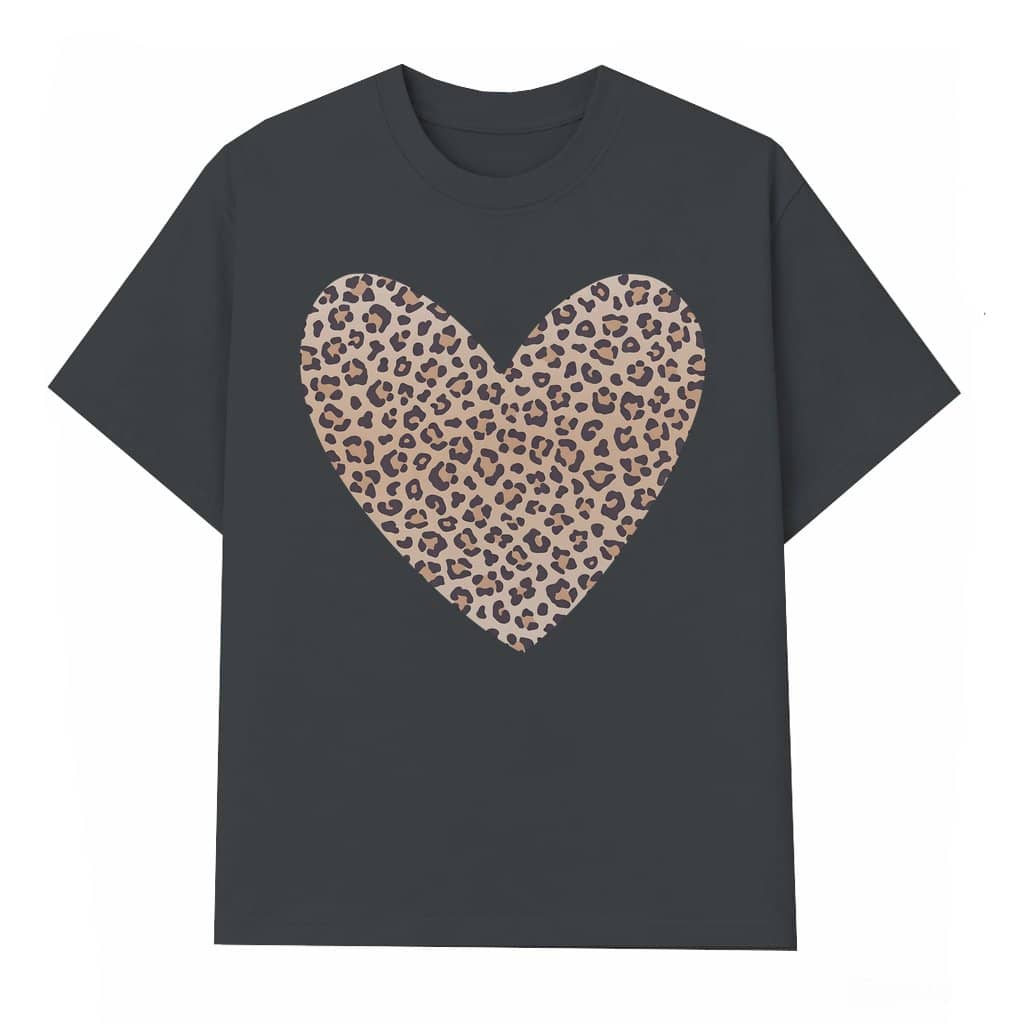 Cute Leopard Heart T-shirt – Valentine's Day Gift for Women