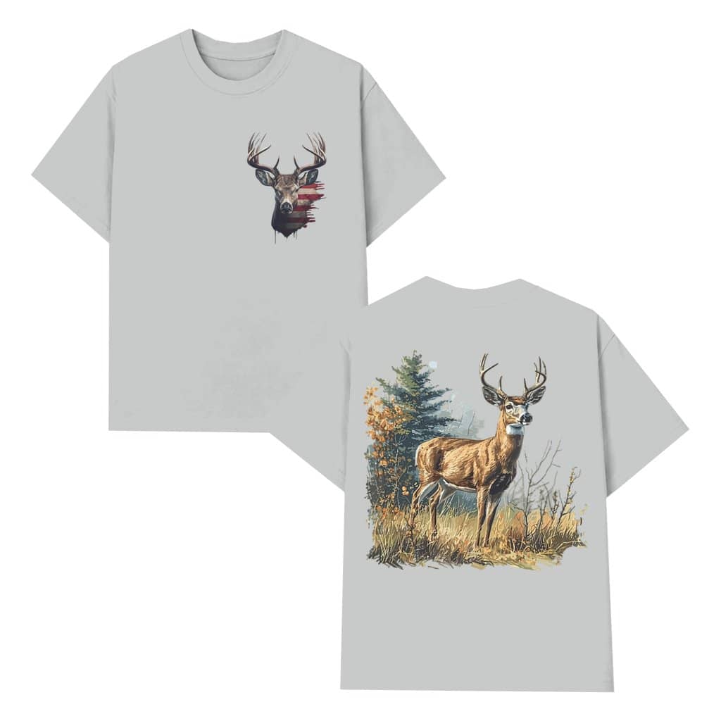 Patriotic Deer Hunting T-shirt – Rustic Bow Gift for Hunter 2 Sided Print