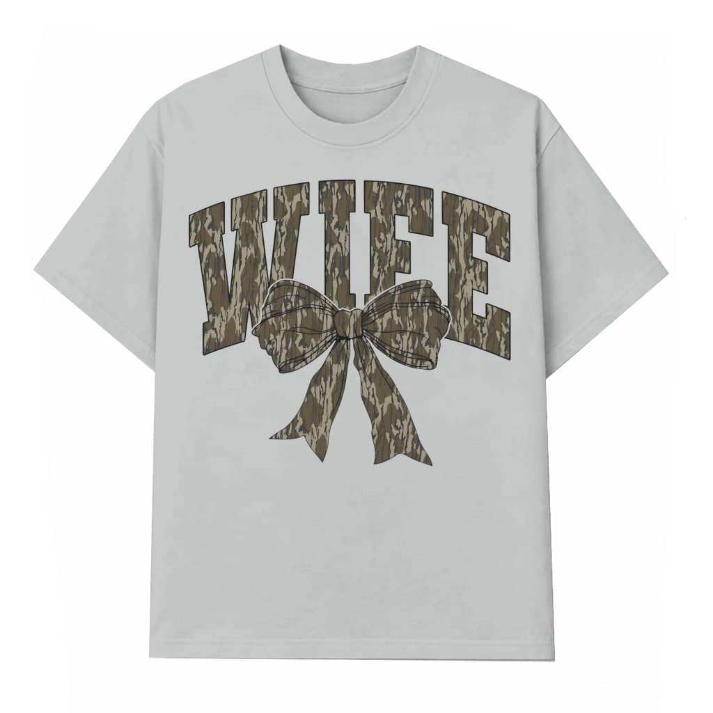Monogrammed Wife Camo Bow T-shirt – Hunting Gift for Wife Camouflage