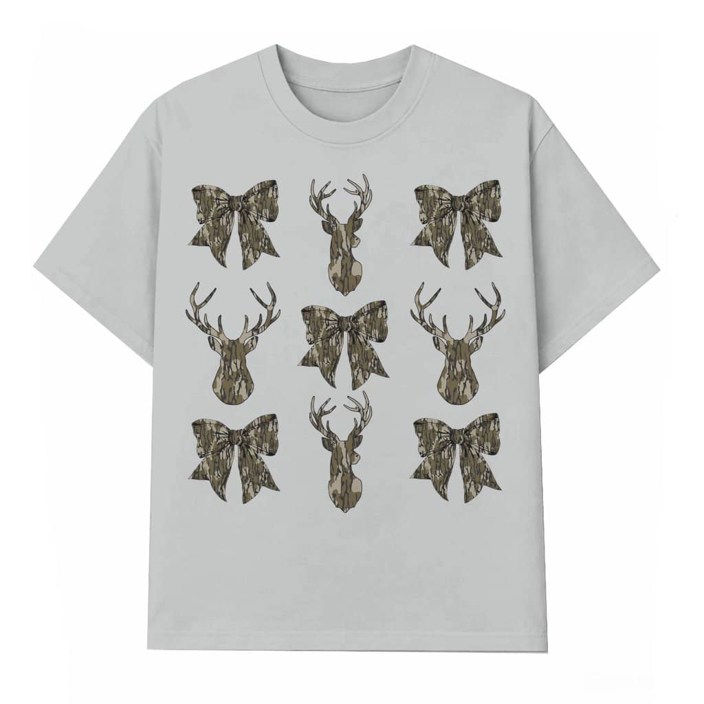 Deer Hunt Camo T-shirt – Birthday Gift for Hunter Coquette Bow Old School Style