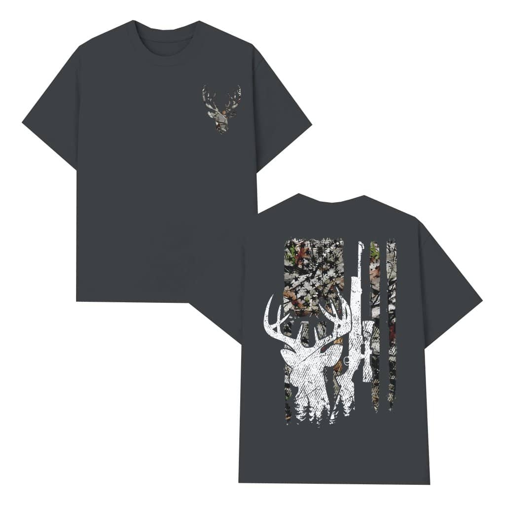 Deer Hunting American Flag T-shirt – Gift for Hunter 2 Sided Print