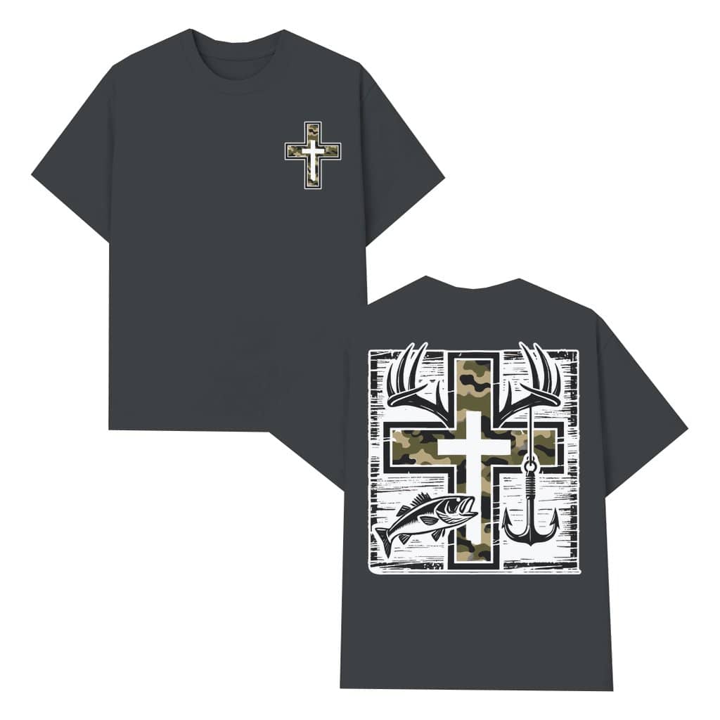 Camo Cross Faith T-shirt – Gift for Men Outdoorsman Hunting Fishing Religious