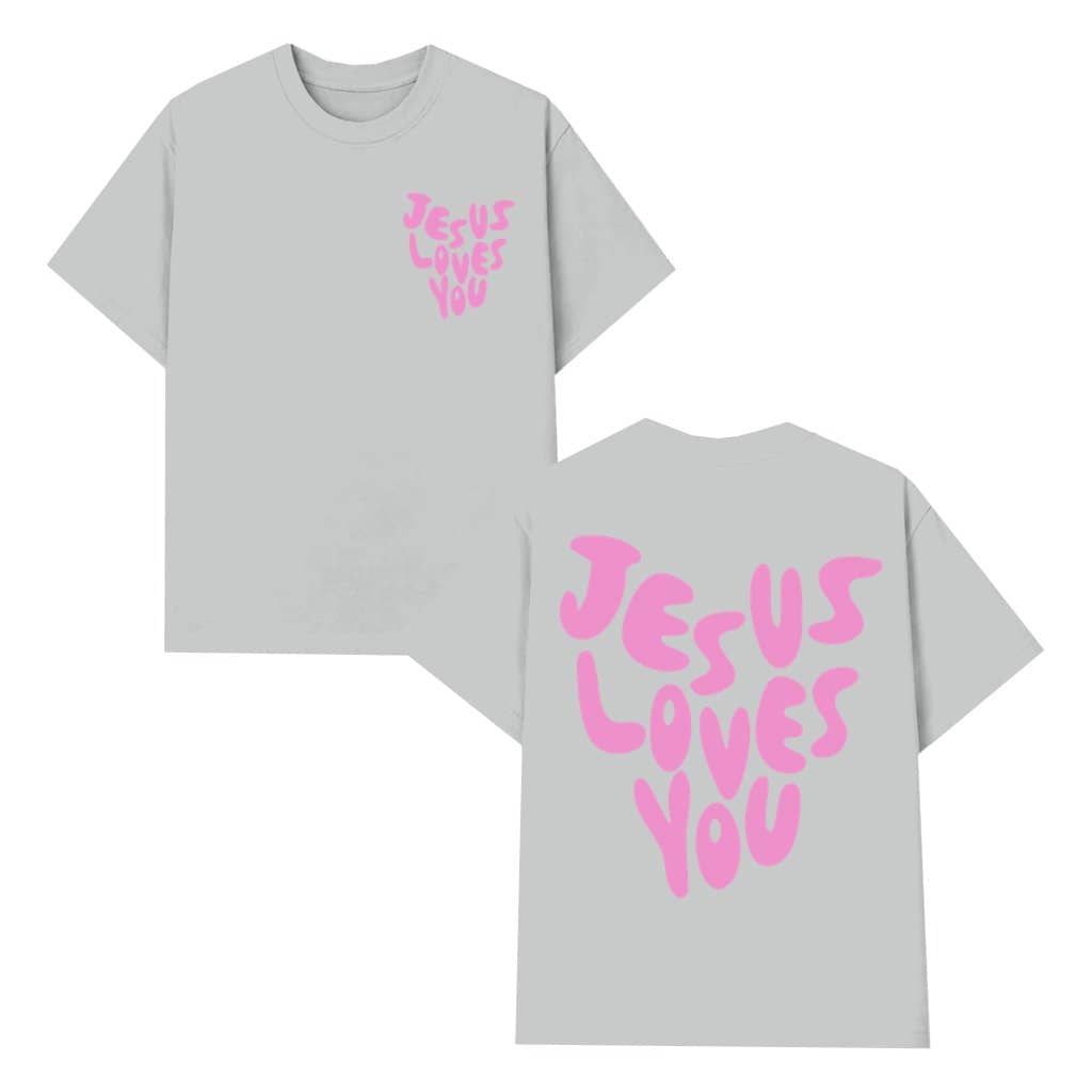 Jesus Loves Me T-shirt – Christian Gift for Women Pink Heart
