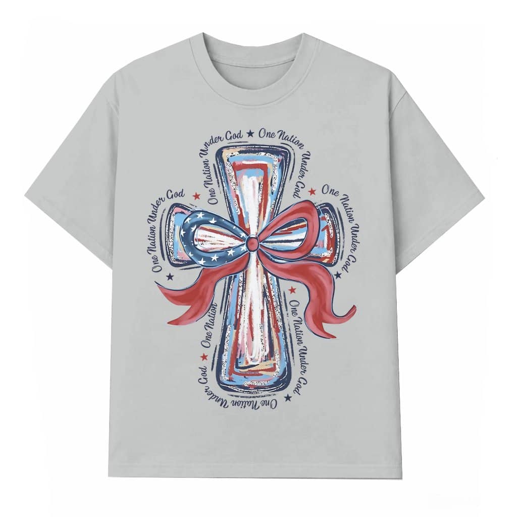 One Nation Under God T-shirt – Patriotic Gift for Christian Women Coquette Bow
