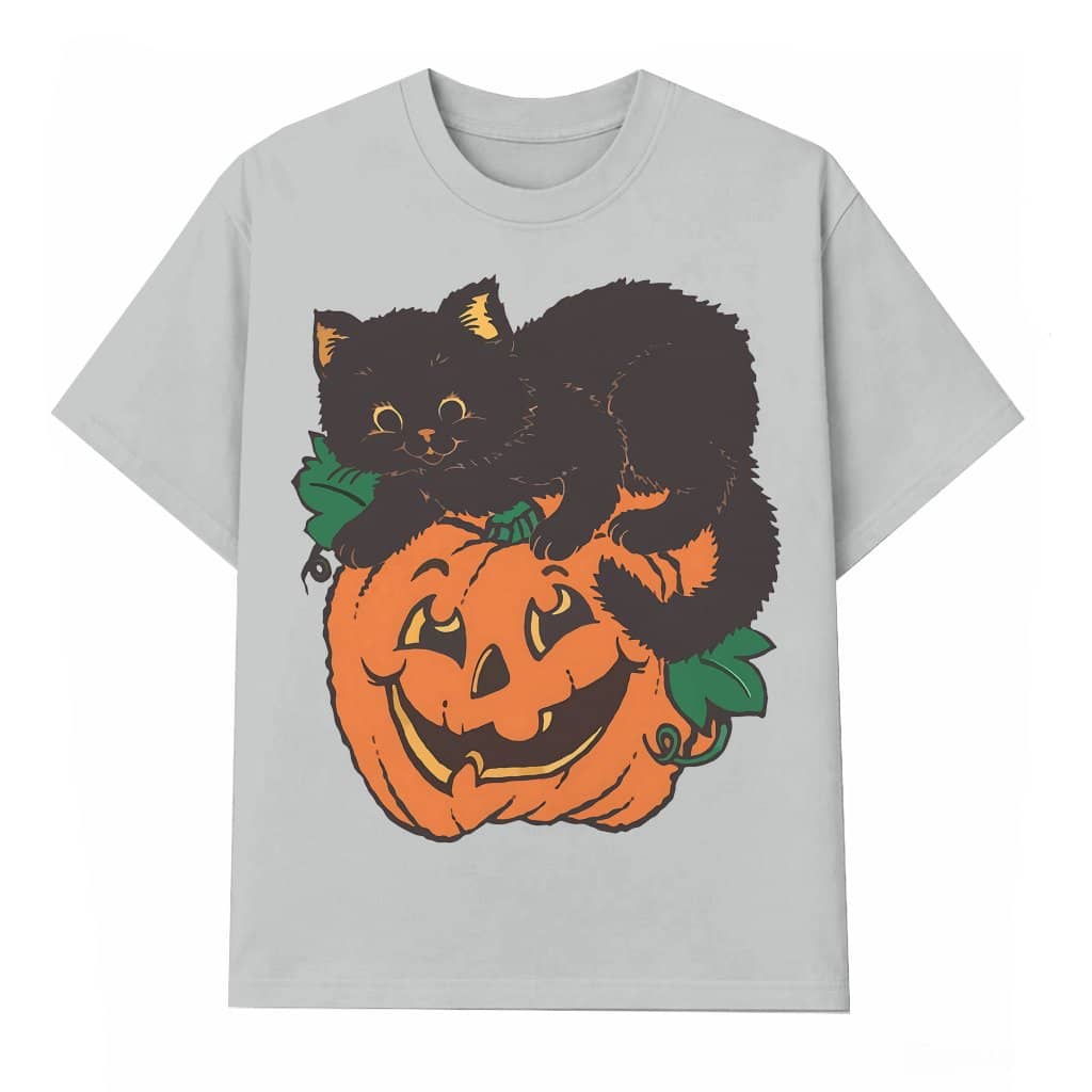 Black Cat Pumpkin T-shirt – Halloween Gift for Her Cute Vintage Aesthetic