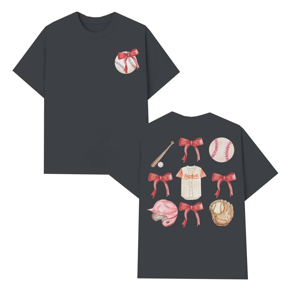Vintage Bow Ribbon T-shirt – Game Day Gift for Baseball Mom Retro